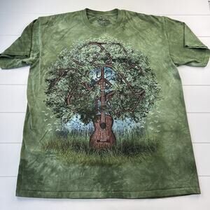The Mountain Guitar Tree Short Sleeve T-Shirt Men's Size XL Green tie-dye